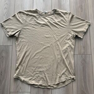 Buck Mason T-Shirt Mens Large Tan Slub Cotton Curved Hem Short Sleeve Tee